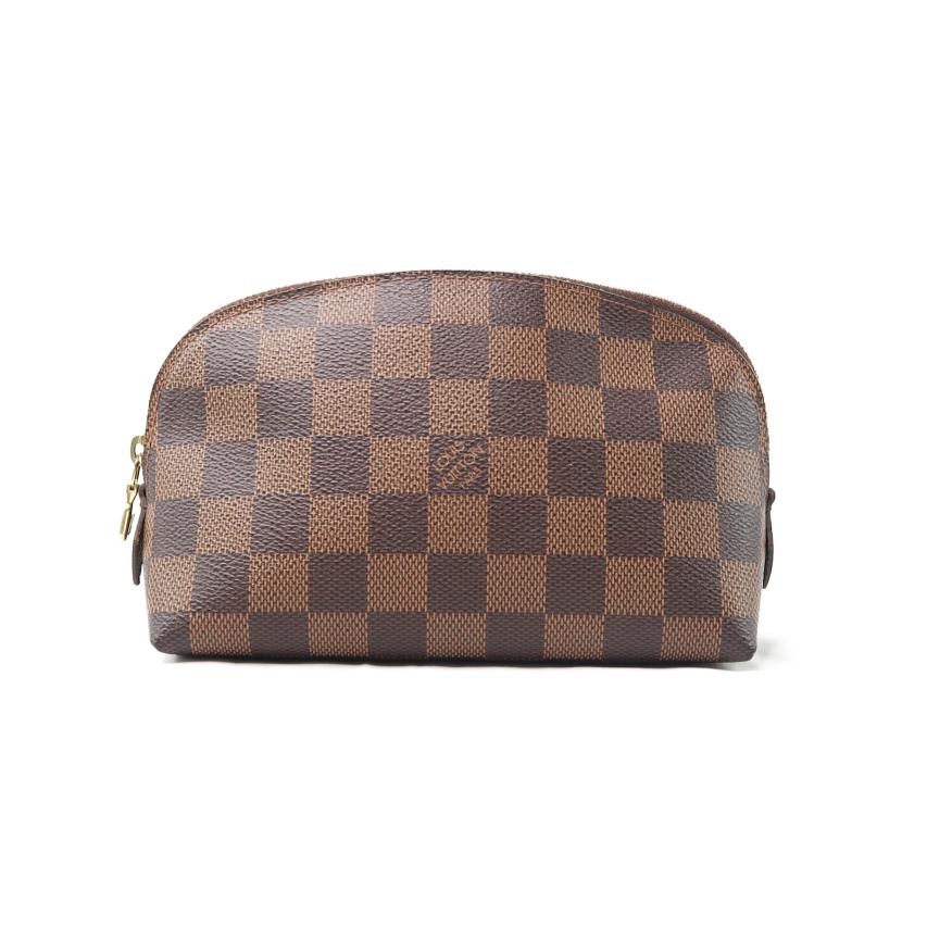 Louis Vuitton Damier Pochette Cosmetic Brown Checkered PVC Half-Moon Toiletry & Makeup Clutch Bag