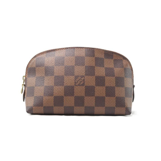Louis Vuitton Damier Pochette Cosmetic Brown Checkered PVC Half-Moon Toiletry & Makeup Clutch Bag