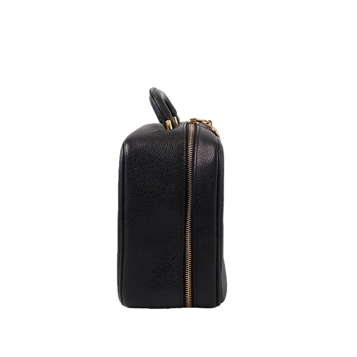CHANEL Black Caviar Leather Box Bag, Gold Hardware, with Shoulder Strap & Guarantee Card, Top Handle & Crossbody Style