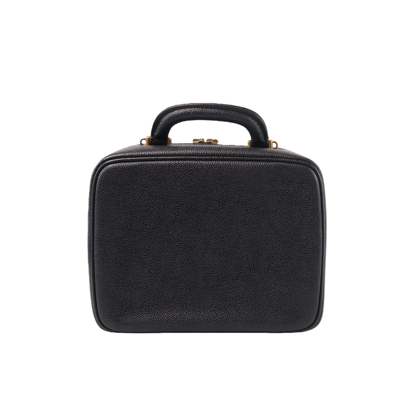 CHANEL Black Caviar Leather Box Bag, Gold Hardware, with Shoulder Strap & Guarantee Card, Top Handle & Crossbody Style