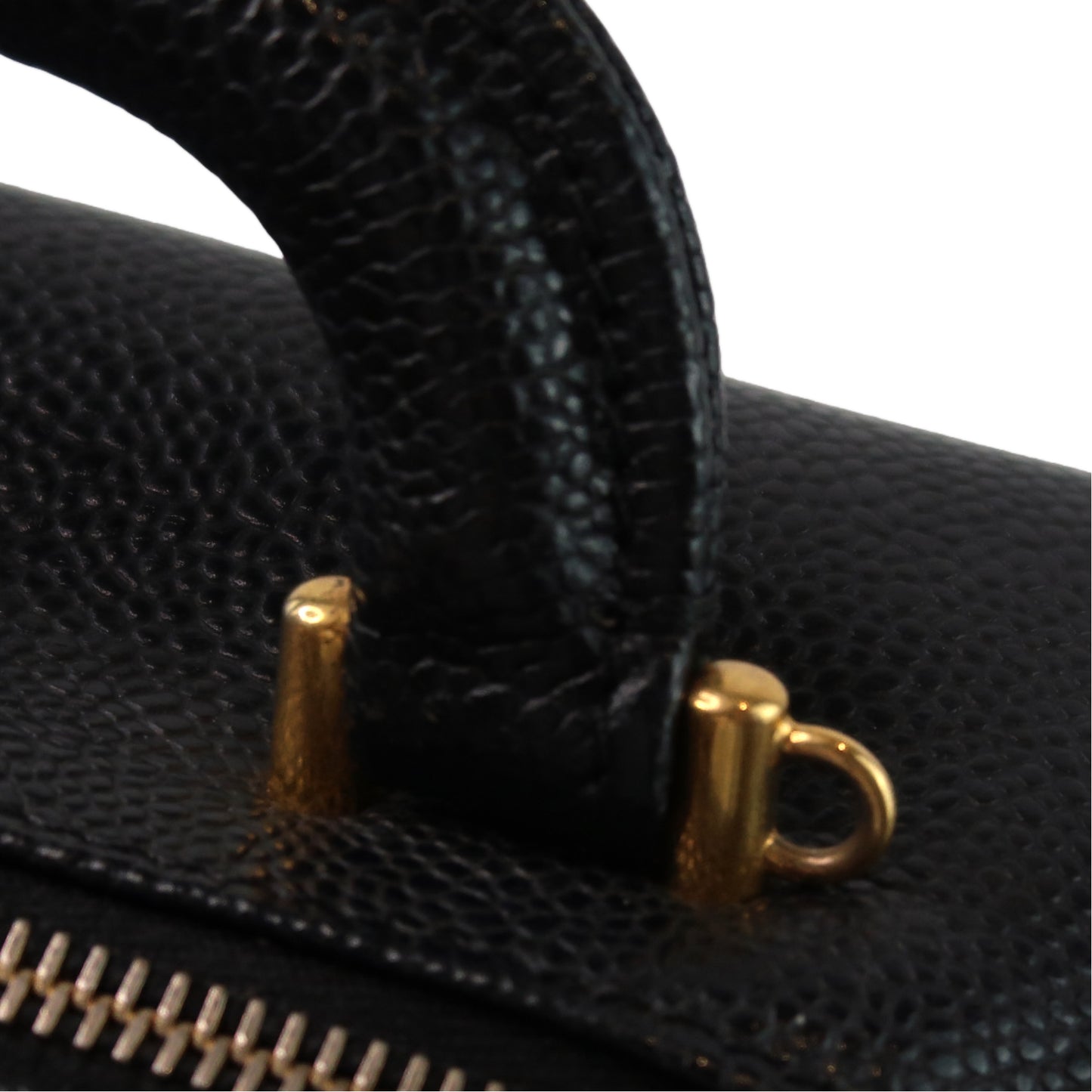 CHANEL Black Caviar Leather Box Bag, Gold Hardware, with Shoulder Strap & Guarantee Card, Top Handle & Crossbody Style