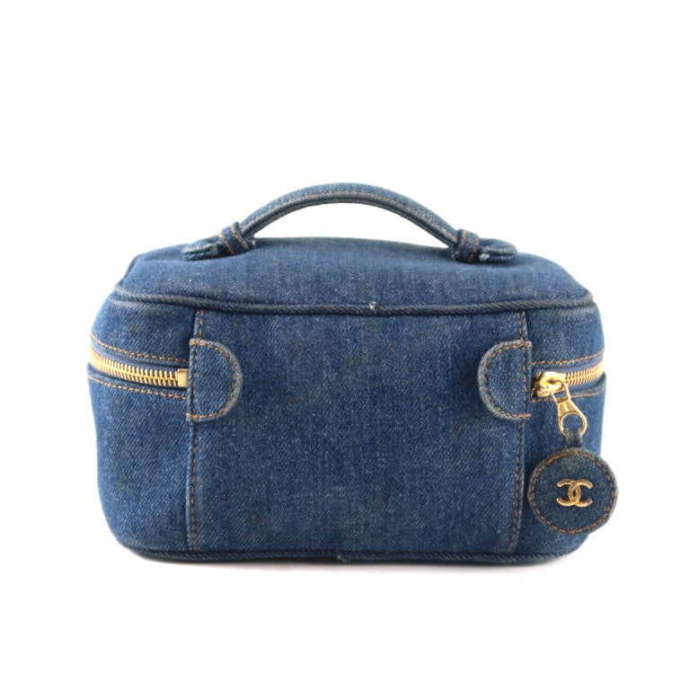 Chanel Vanity Bag 4-Series Denim Blue Gold Hardware  Makeup Bag