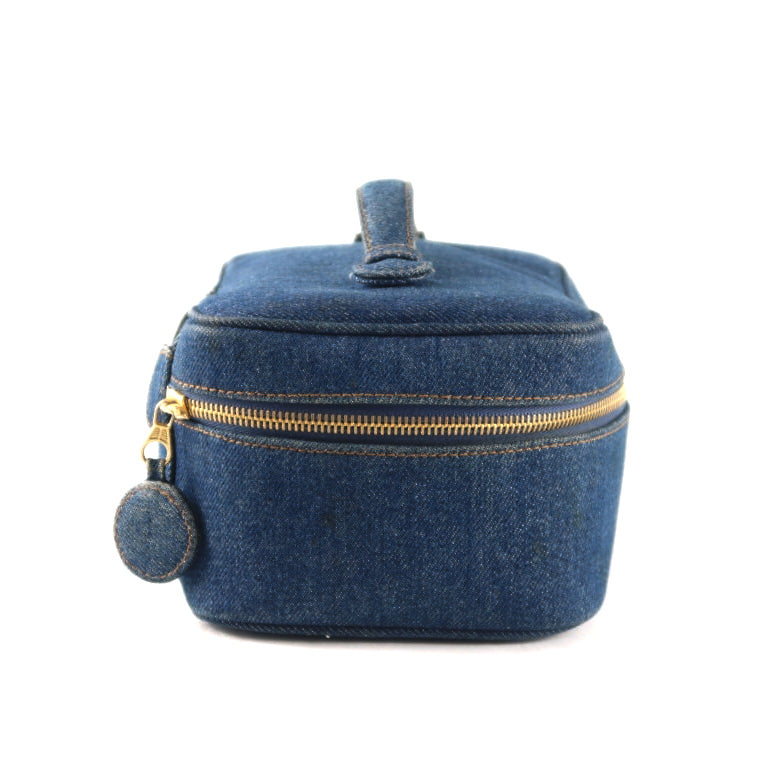 Chanel Vanity Bag 4-Series Denim Blue Gold Hardware  Makeup Bag