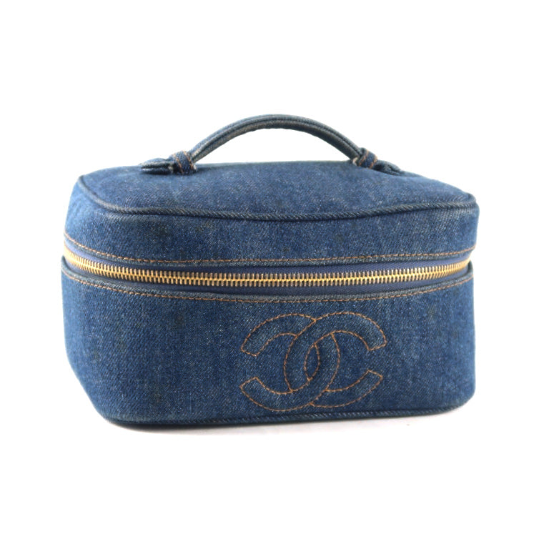 Chanel Vanity Bag 4-Series Denim Blue Gold Hardware  Makeup Bag