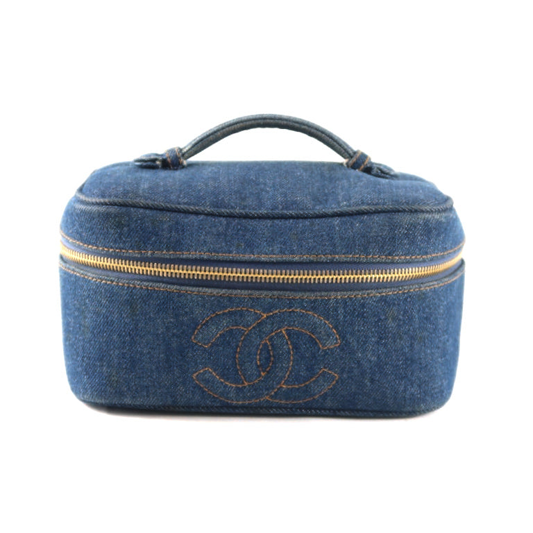 Chanel Vanity Bag 4-Series Denim Blue Gold Hardware  Makeup Bag