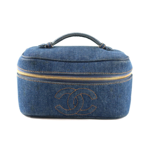 Chanel Vanity Bag 4-Series Denim Blue Gold Hardware  Makeup Bag