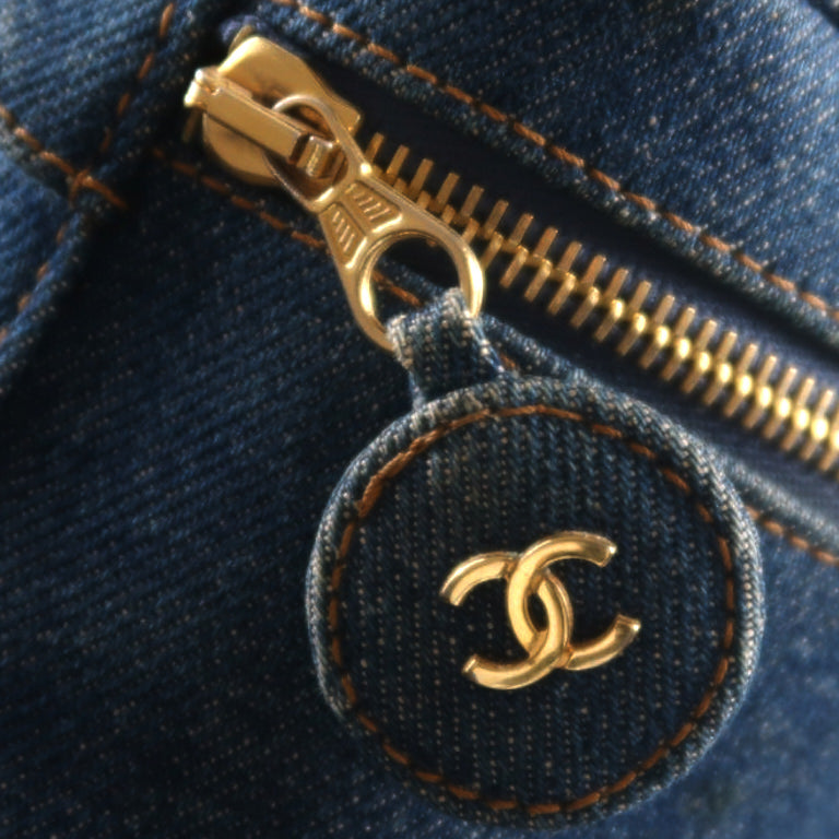 Chanel Vanity Bag 4-Series Denim Blue Gold Hardware  Makeup Bag