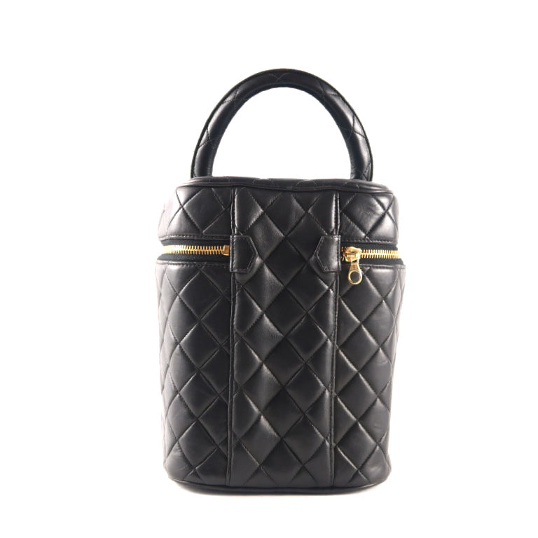 Chanel Vanity Bag Lambskin Black Quilted/Coco Mark Handbag Gold Hardware  Makeup Bag