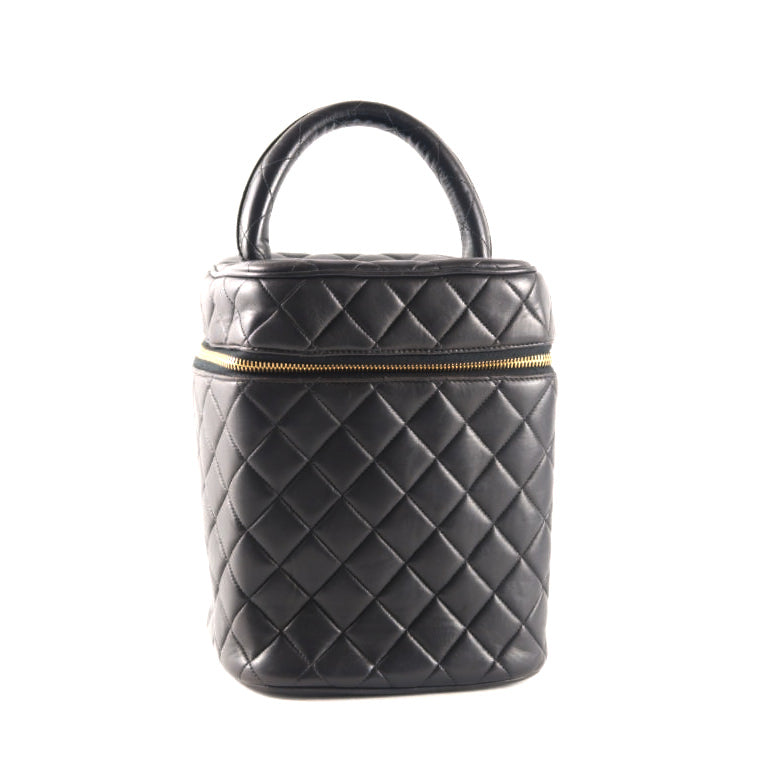 Chanel Vanity Bag Lambskin Black Quilted/Coco Mark Handbag Gold Hardware  Makeup Bag