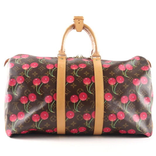 Louis Vuitton (LV) Monogram Cherry Keepall 45, Brown PVC, Limited Edition, Includes Name Tag, Luggage Strap & Boarding Pass Holder