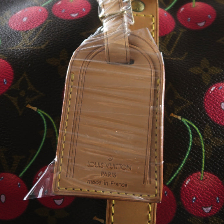 Louis Vuitton (LV) Monogram Cherry Keepall 45, Brown PVC, Limited Edition, Includes Name Tag, Luggage Strap & Boarding Pass Holder