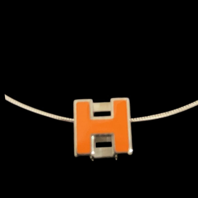 HERMES Necklace, Orange, Carré d'Hermès H Cube, Silver Hardware, Alloy, Logo Detail