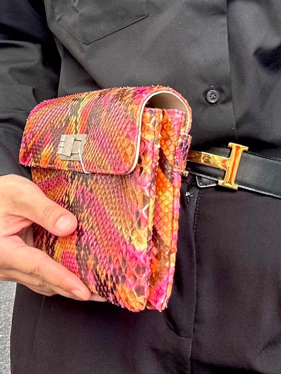 CHANEL Yellow-Pink Snake Skin Clutch Bag, Includes Dust Bag, Box & Guarantee Card