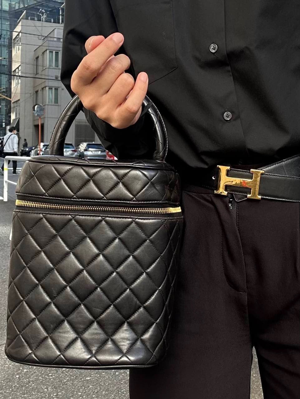 Chanel Vanity Bag Lambskin Black Quilted/Coco Mark Handbag Gold Hardware  Makeup Bag