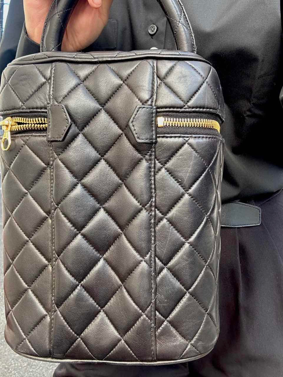 Chanel Vanity Bag Lambskin Black Quilted/Coco Mark Handbag Gold Hardware  Makeup Bag