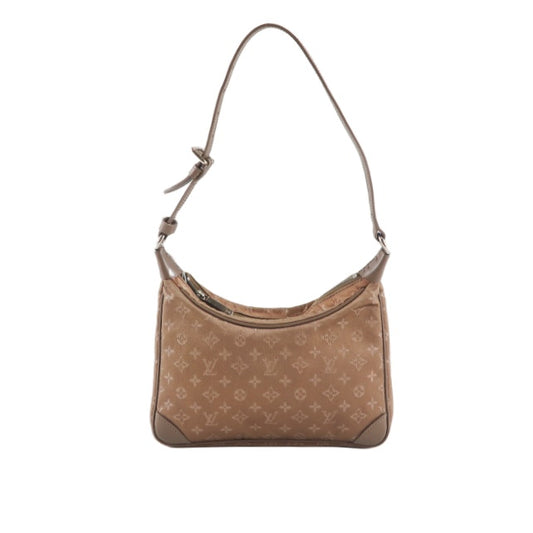 LOUIS VUITTON Little Brown Handbag, Brown & Gold Satin Canvas, Silver Hardware, with Pouch