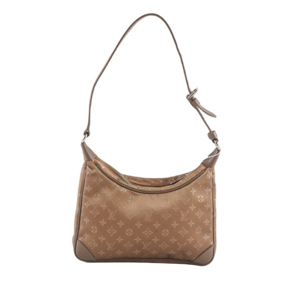 LOUIS VUITTON Little Brown Handbag, Brown & Gold Satin Canvas, Silver Hardware, with Pouch