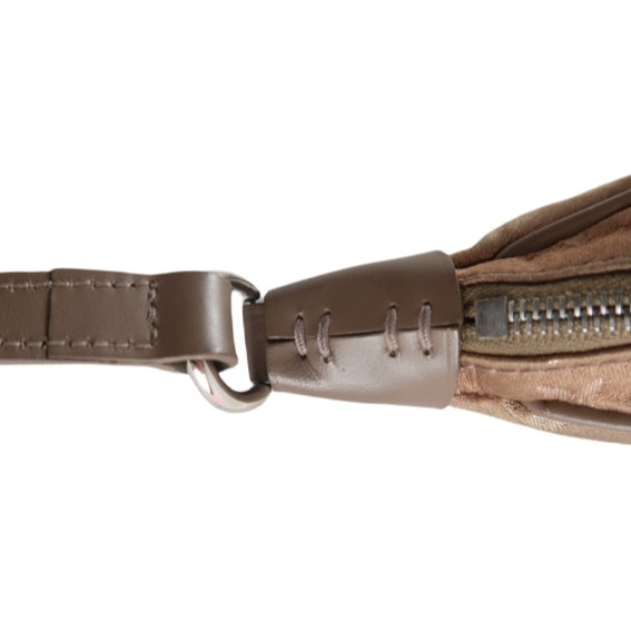 LOUIS VUITTON Little Brown Handbag, Brown & Gold Satin Canvas, Silver Hardware, with Pouch