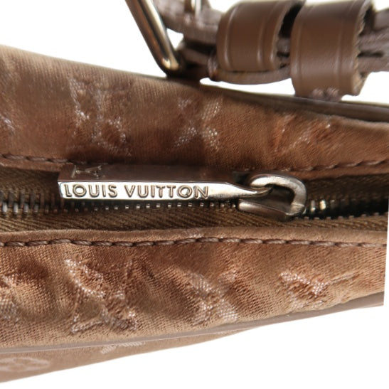LOUIS VUITTON Little Brown Handbag, Brown & Gold Satin Canvas, Silver Hardware, with Pouch