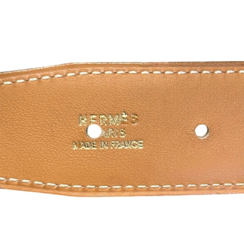 HERMES H Belt □A, Brown / Black, Gold Hardware, Black Calfskin Leather, with box, Rank B