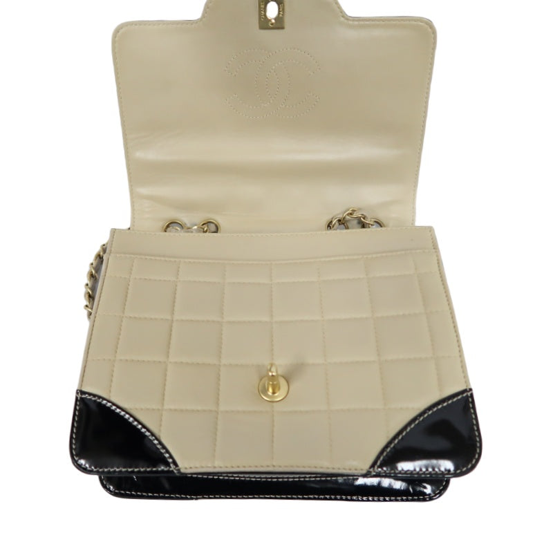 CHANEL Chocolate Bar Chain Shoulder Bag, Beige & Black, Lambskin Leather, Gold Hardware, with Guarantee Card and Dust Bag
