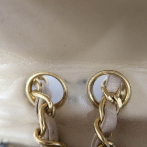CHANEL Chocolate Bar Chain Shoulder Bag, Beige & Black, Lambskin Leather, Gold Hardware, with Guarantee Card and Dust Bag