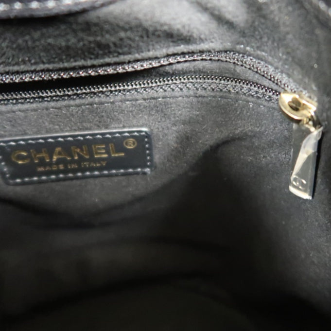 CHANEL Deauville Studded Chain Shoulder Bag, Black Calf Leather, Drawstring Bucket Style, Gold Hardware