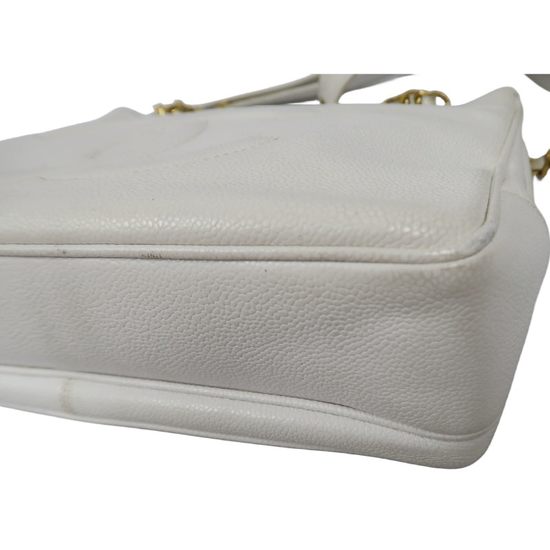 CHANEL Chain Shoulder Bag, White Caviar Leather, Gold Hardware, with Guarantee Card