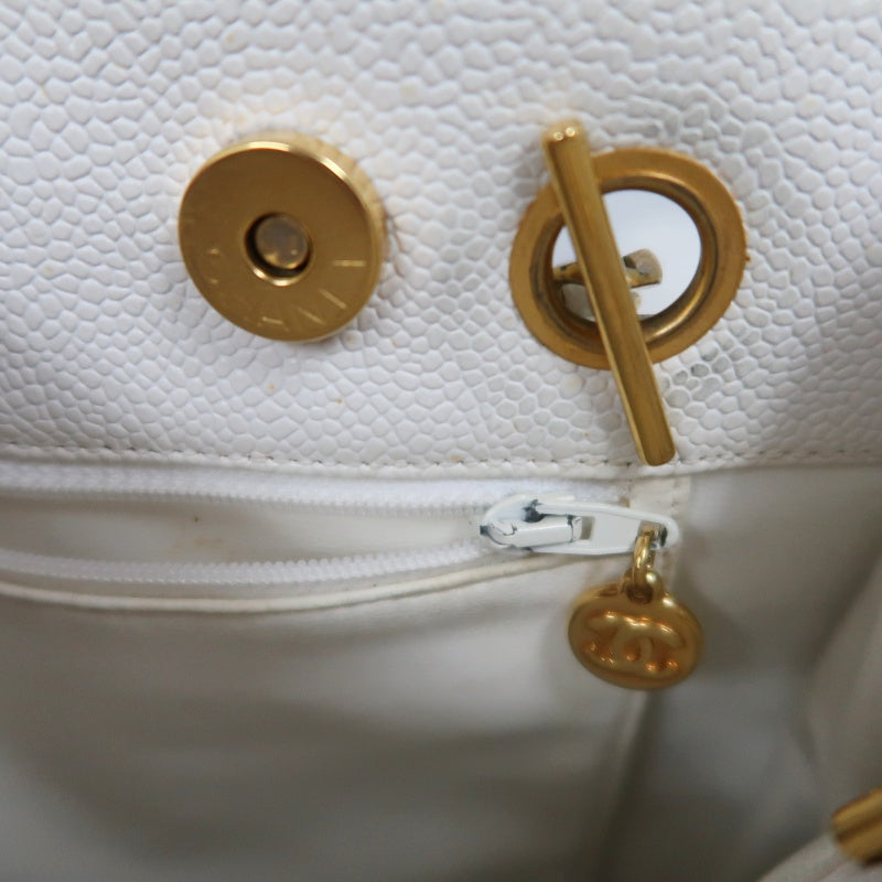 CHANEL Chain Shoulder Bag, White Caviar Leather, Gold Hardware, with Guarantee Card