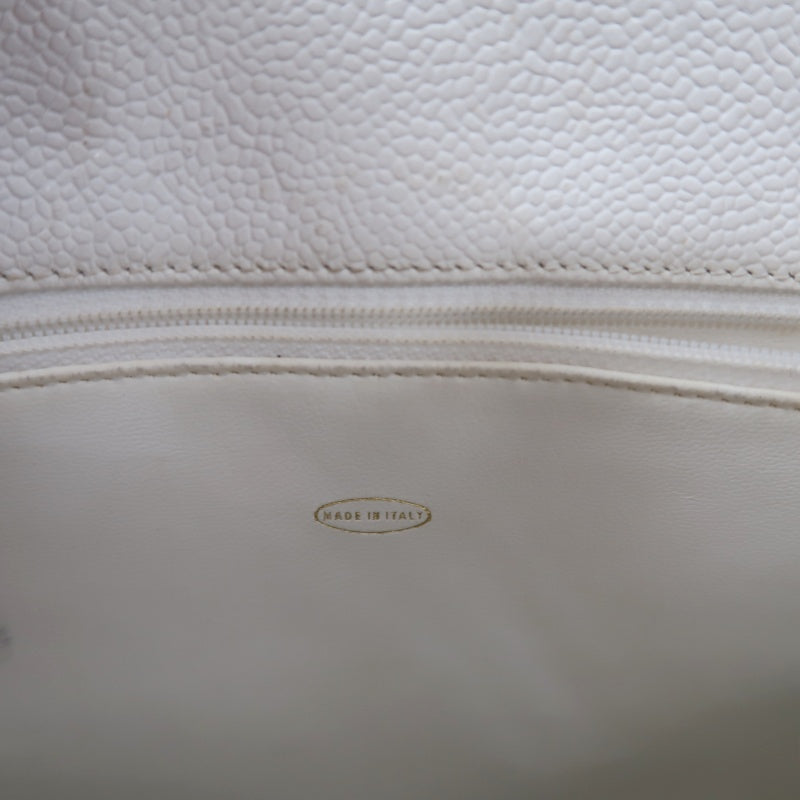 CHANEL Chain Shoulder Bag, White Caviar Leather, Gold Hardware, with Guarantee Card