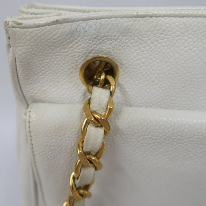 CHANEL Chain Shoulder Bag, White Caviar Leather, Gold Hardware, with Guarantee Card
