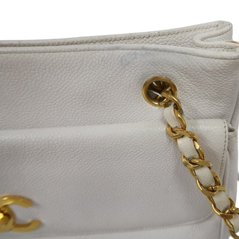 CHANEL Chain Shoulder Bag, White Caviar Leather, Gold Hardware, with Guarantee Card