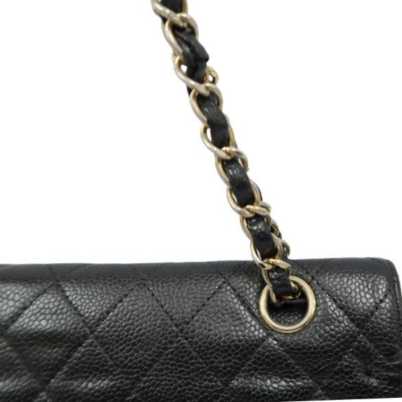 CHANEL Classic Flap (CF) Crossbody Bag - Black, Grained Calfskin with Gold Hardware