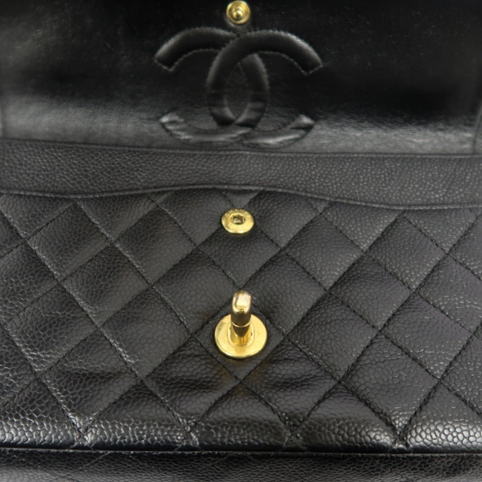 CHANEL Classic Flap (CF) Crossbody Bag - Black, Grained Calfskin with Gold Hardware