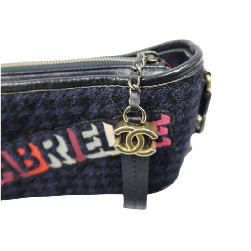 CHANEL Gabrielle de Chanel Chain Shoulder Bag, Black Printed Wool, with Card Pouch