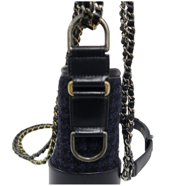CHANEL Gabrielle de Chanel Chain Shoulder Bag, Black Printed Wool, with Card Pouch