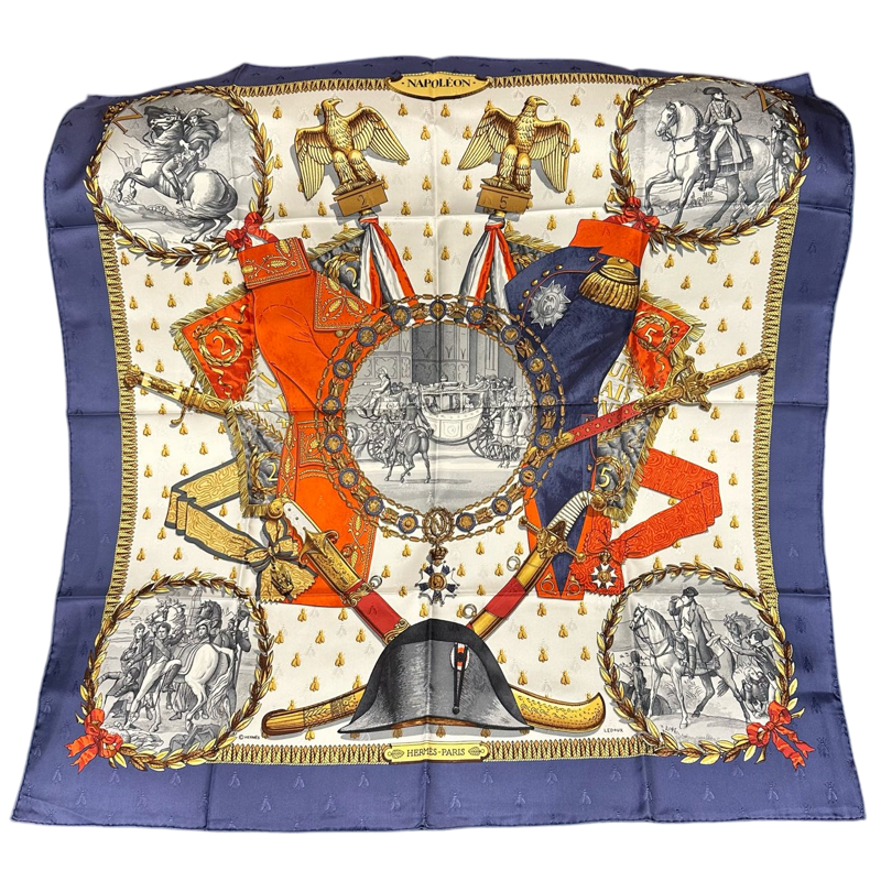 HERMES Carré 90 Scarf, Blue Tone, With Tag