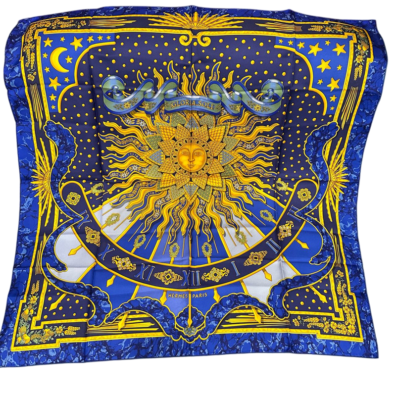 HERMES Scarf, Blue Tone, With Tag, Has Stain