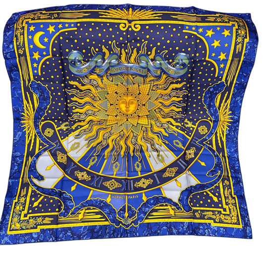 HERMES Scarf, Blue Tone, With Tag, Has Stain