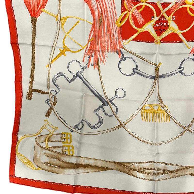 HERMES Carre 90 Silk Scarf Red With Tag Stain