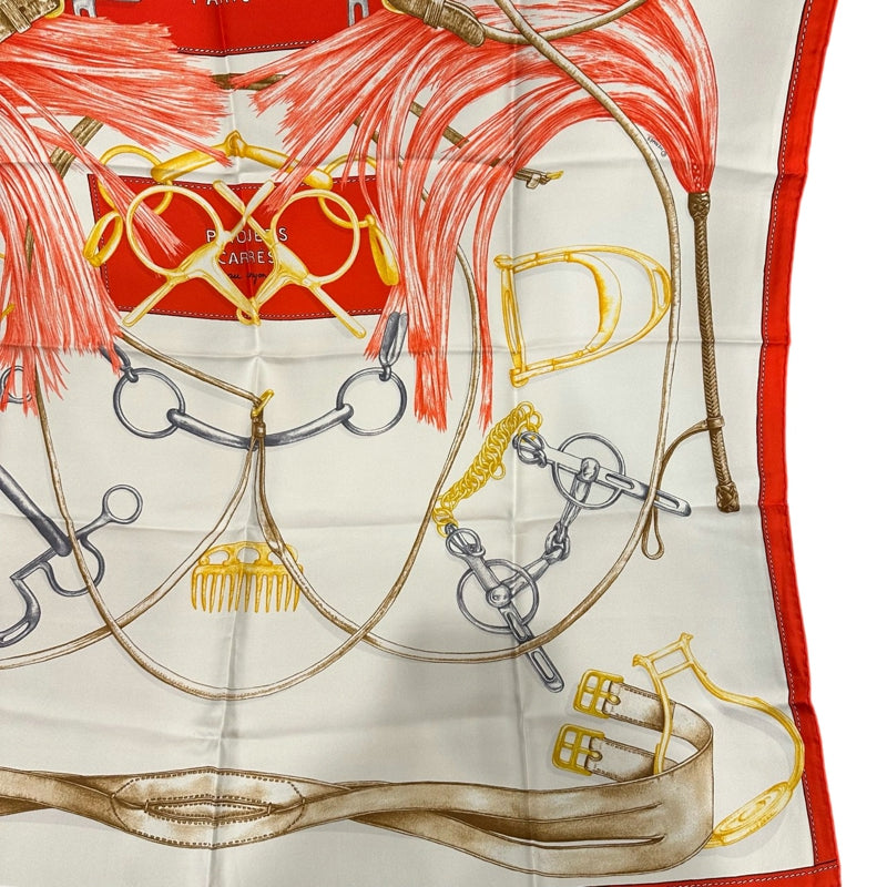 HERMES Carre 90 Silk Scarf Red With Tag Stain