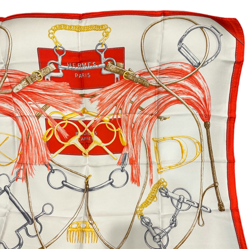 HERMES Carre 90 Silk Scarf Red With Tag Stain