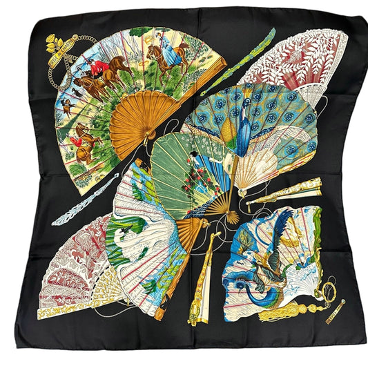 HERMES Carre 90 Silk Scarf Black With Tag Stain
