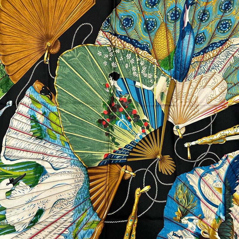 HERMES Carre 90 Silk Scarf Black With Tag Stain