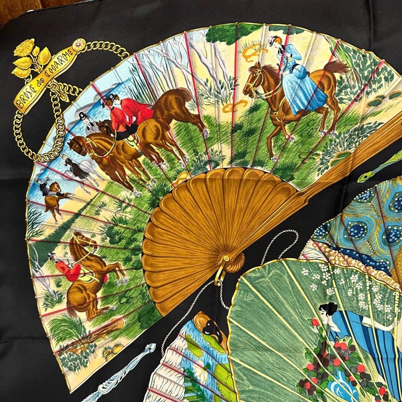HERMES Carre 90 Silk Scarf Black With Tag Stain