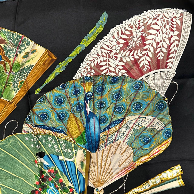 HERMES Carre 90 Silk Scarf Black With Tag Stain
