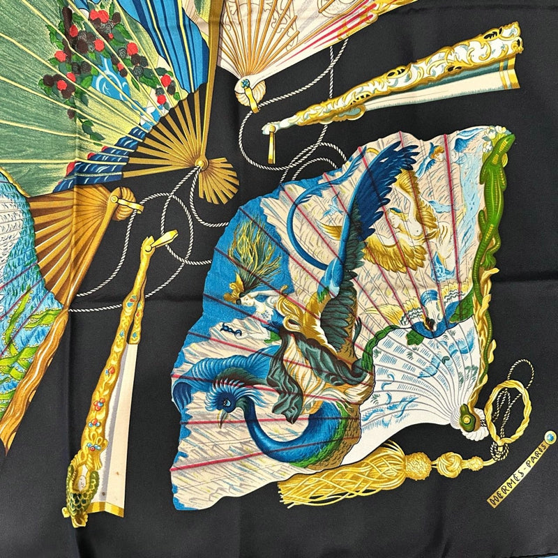 HERMES Carre 90 Silk Scarf Black With Tag Stain
