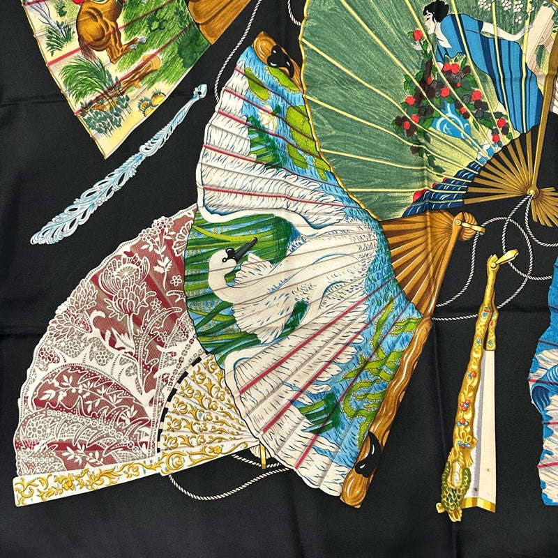 HERMES Carre 90 Silk Scarf Black With Tag Stain