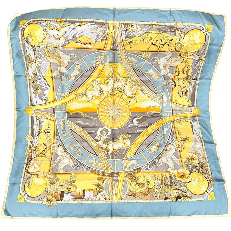 HERMES Carre 90 Silk Scarf Yellow With Tag