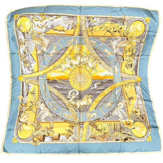 HERMES Carre 90 Silk Scarf Yellow With Tag